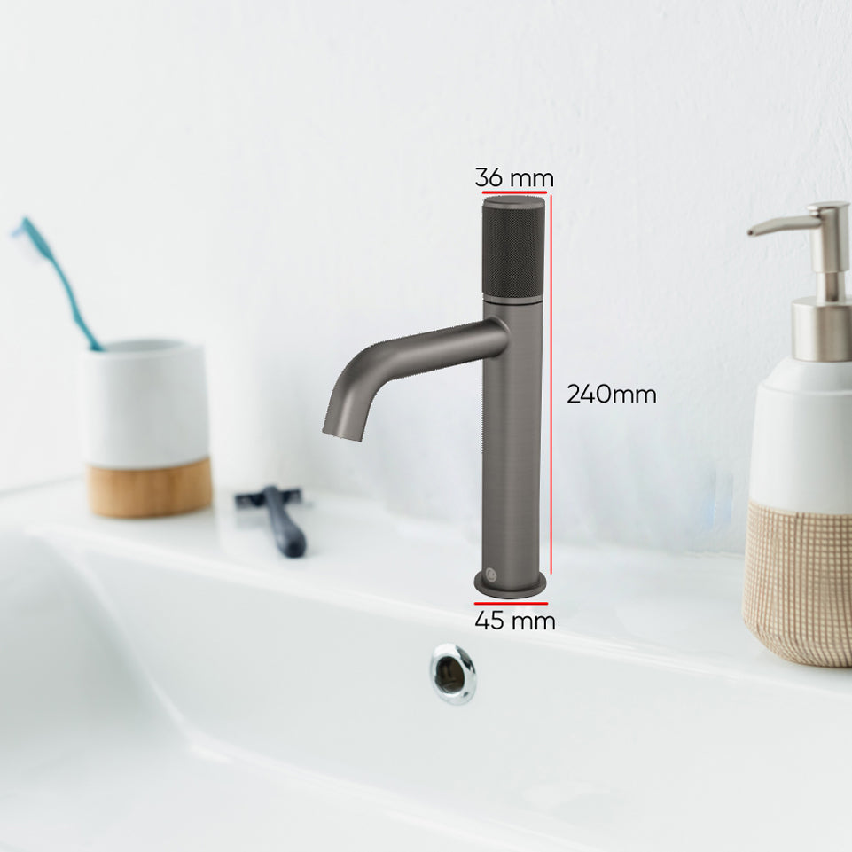 Caroma Elvire Progressive Basin Mixer - Knurled Gunmetal Handle