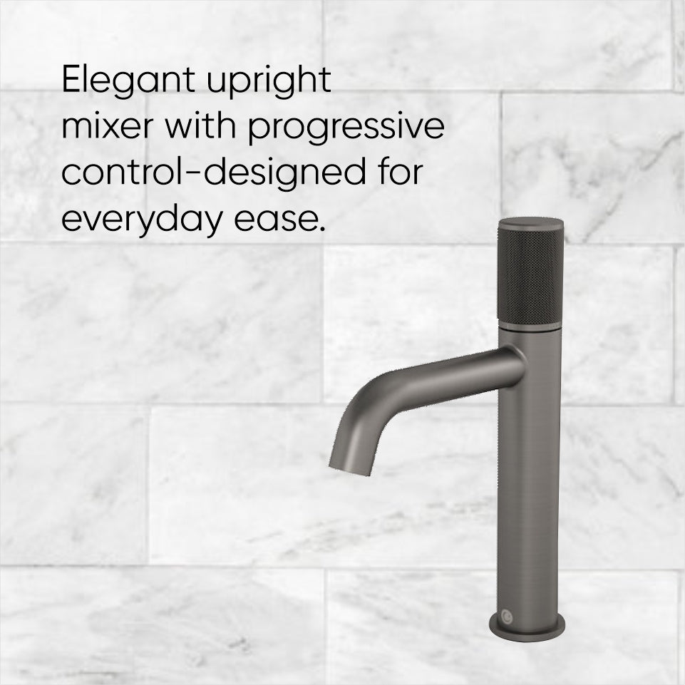 Caroma Elvire Progressive Basin Mixer - Knurled Gunmetal Handle