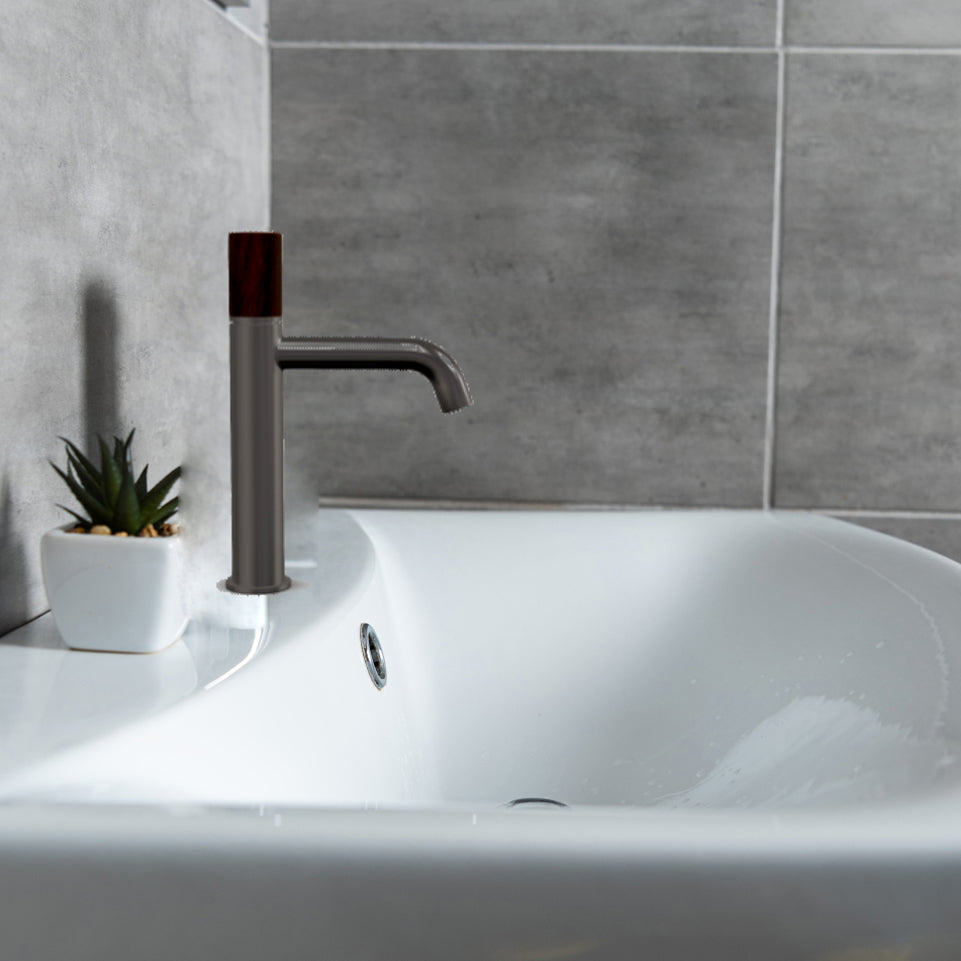 Caroma Elvire Progressive Basin Mixer - Knurled Gunmetal Handle
