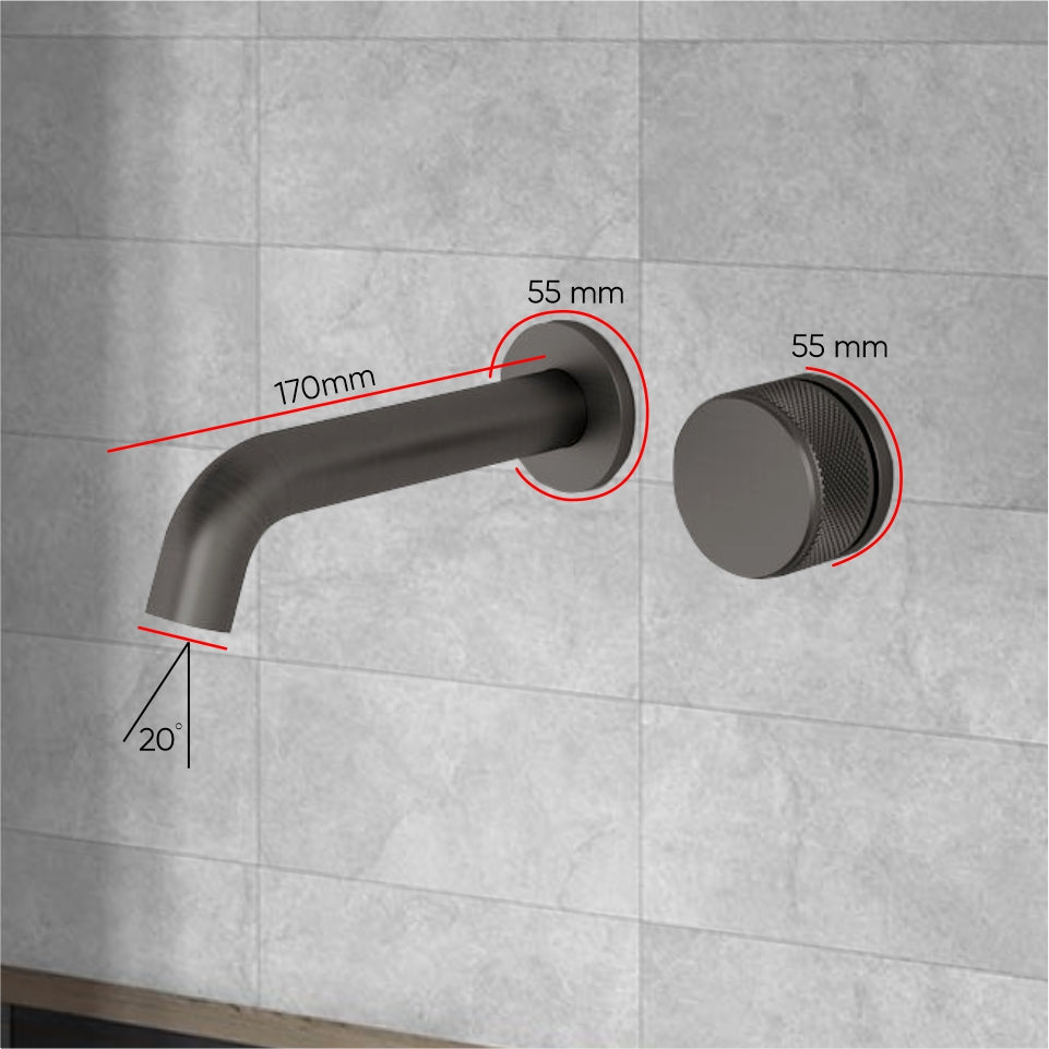 Caroma Elvire Progressive Wall Basin Mixer - Knurled Gunmetal Handle