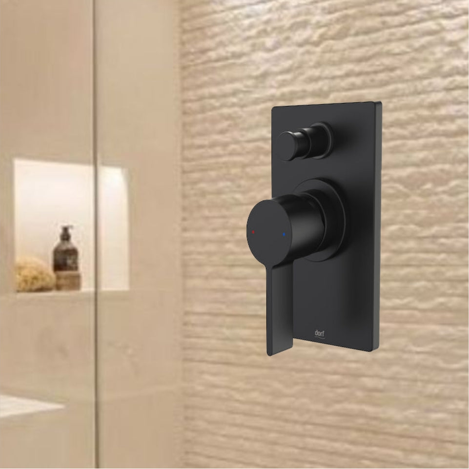 Dorf Enigma Black Bath/Shower Wall Mixer with Diverter Black