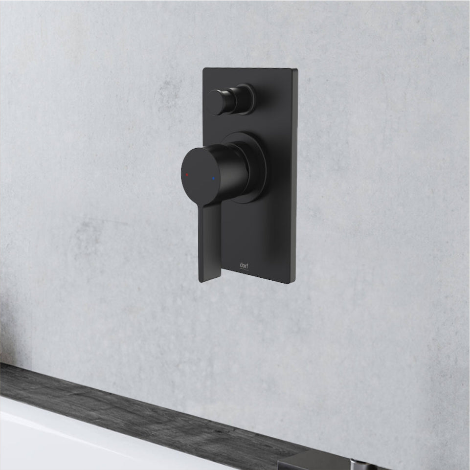 Dorf Enigma Black Bath/Shower Wall Mixer with Diverter Black