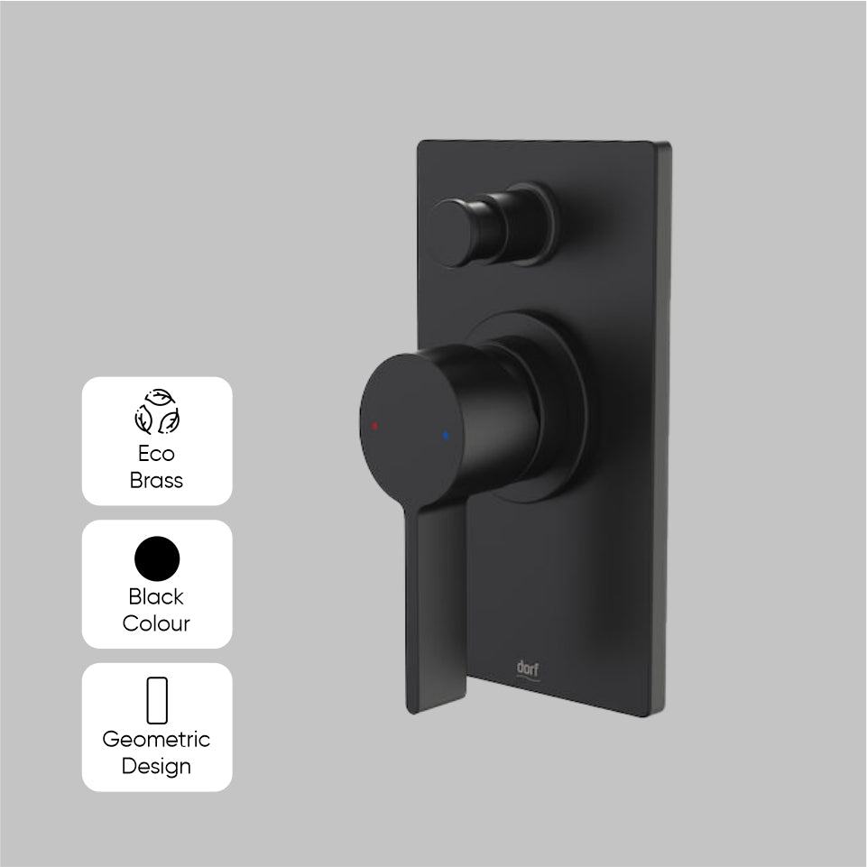 Dorf Enigma Black Bath/Shower Wall Mixer with Diverter Black