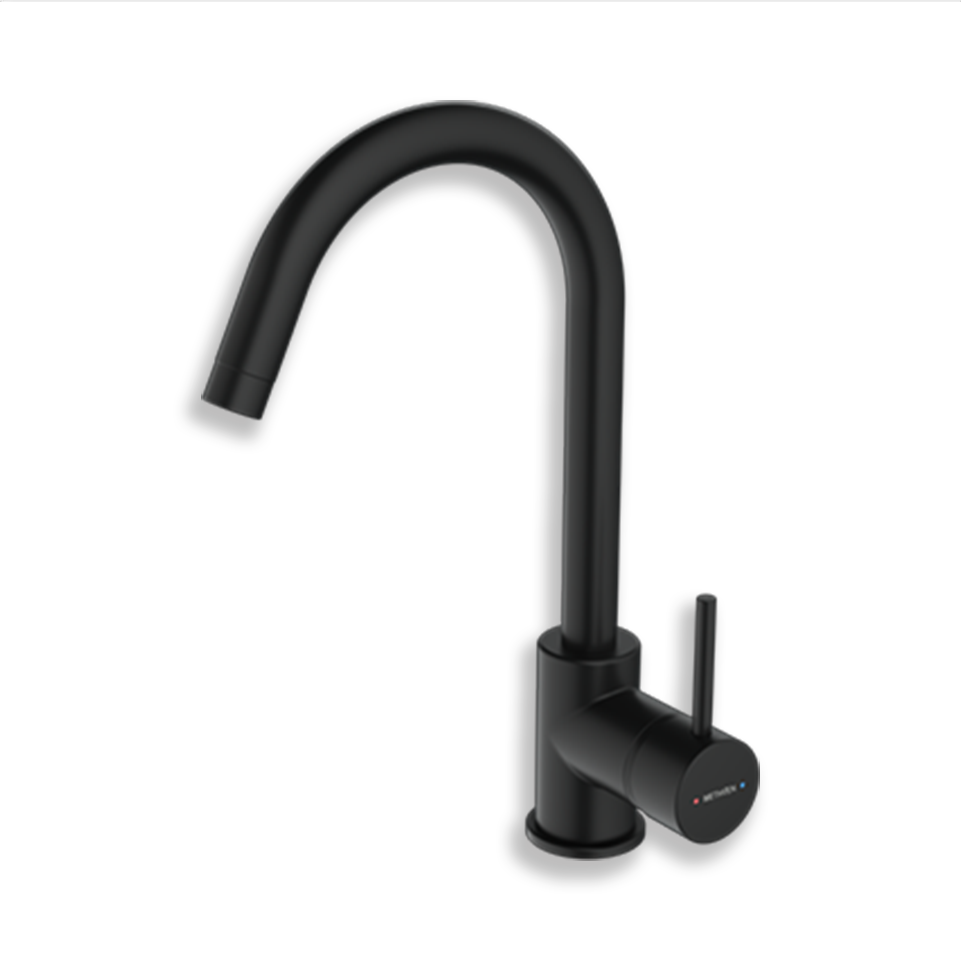 Methven Minimalist Curved Sink Mixer Tap - Matte Black